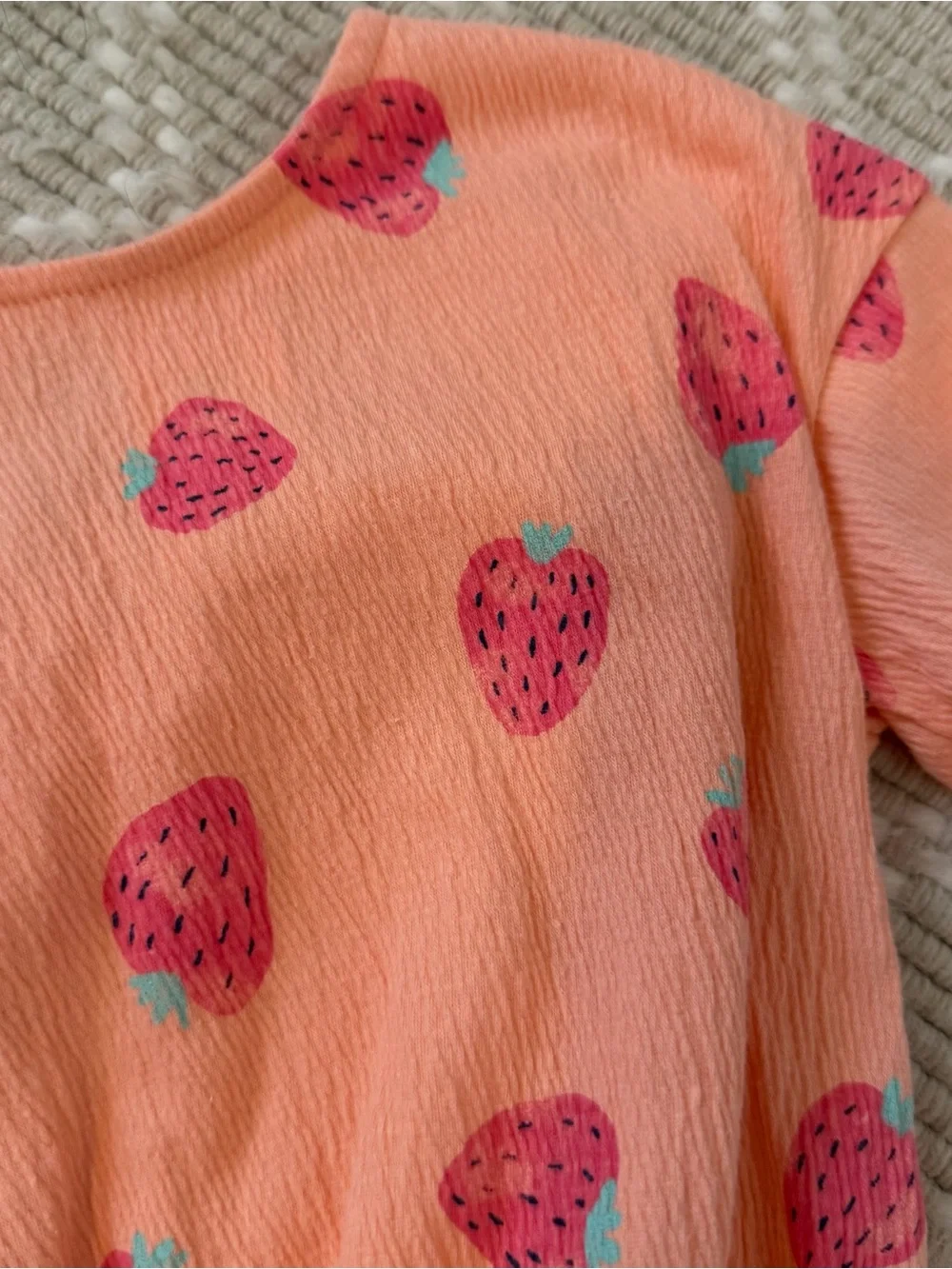 Girls Peach Strawberry Print Matching Top & Shorts Set